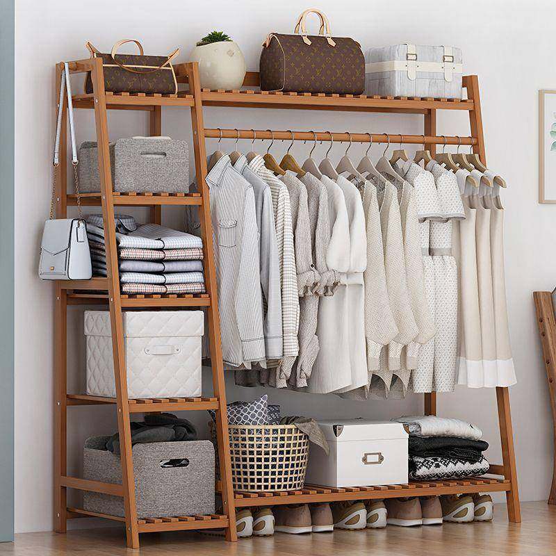 挂衣架落地物能架竹XUJ卧室简易置衣柜收纳架子衣帽架多功挂衣服