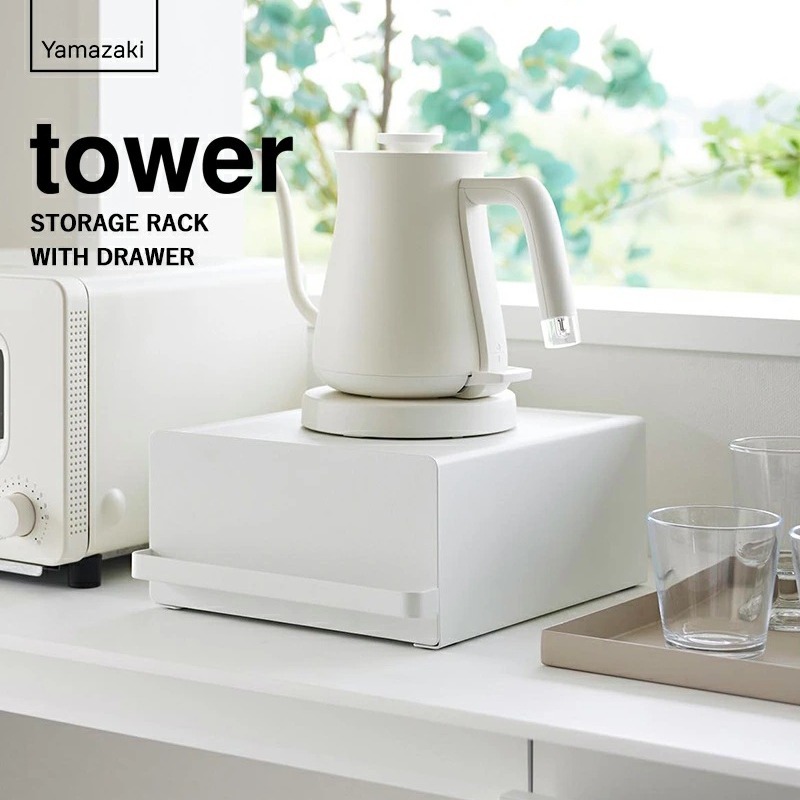 新款 桌面f小家电咖啡壶带抽屉有盖收纳箱日式金属中号