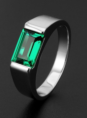 祖母绿碧玺色绿尖晶男士q戒指925银镀金彩宝指环简约个性情侣尾戒