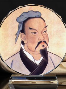 孙子兵法鼻祖孙h武画像水晶摆件珍藏礼品纯手工制作书房摆设礼物