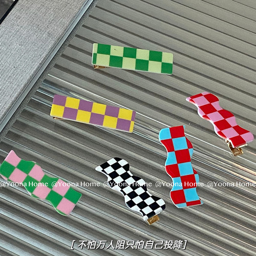 Yoona Home格纹创意 跳格子发夹 夏日棋盘格亚克力醋酸夹子女生