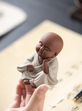 新中式禅意小沙弥和尚q人物工艺品摆件创意家居客厅博古架桌面装