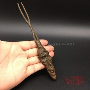 实心铜大圣壶叉摆件全铜带角孙悟空孙大圣铜把件铜器微雕茶艺茶宠