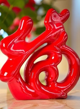 现代家居装饰品摆设陶瓷工艺品福气临H门创意客厅玄关柜电视柜摆