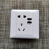 天基86型五孔USB插座面板 白色哑黑色 10A二三插带2A5VUSB充电口