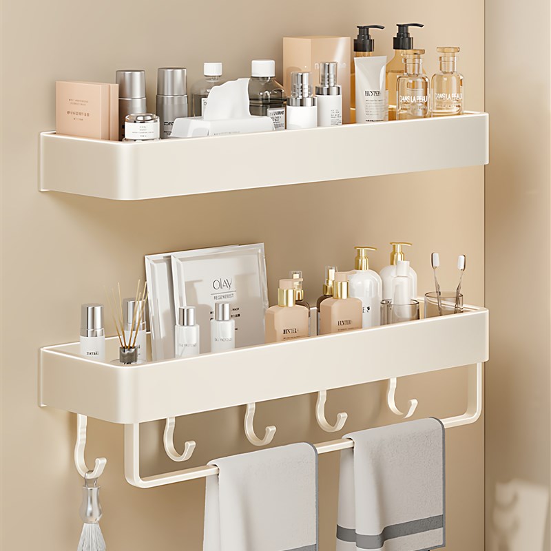 奶油风浴室壁挂置物p架厕所免打孔洗手洗澡间洗漱台壁挂收纳架