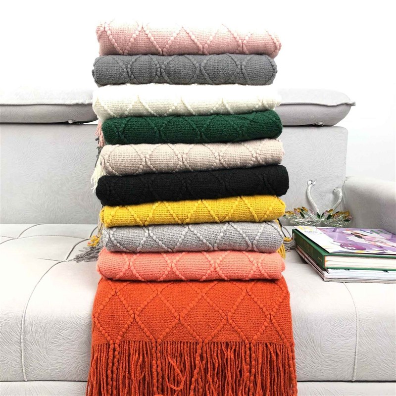 欧式简约新款线毯菱形格午休毯现代H简约毛毯沙发毯子空调毯子