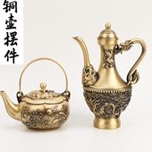 铜壶铜茶壶山水壶手提铜壶摆件家用铜器