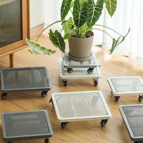 带煞车万向轮静音轮移动s花盆托盘铁艺加厚特大号正方形底座带滚