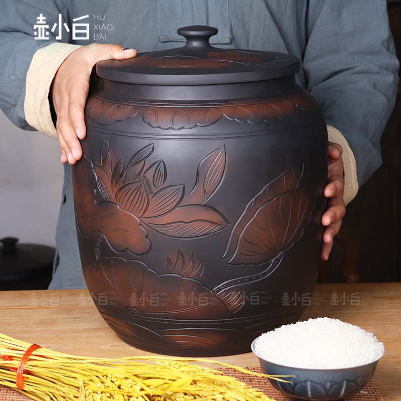 陶瓷米缸家用带盖密封防潮防虫老式20斤30M斤50斤储米箱米桶大容