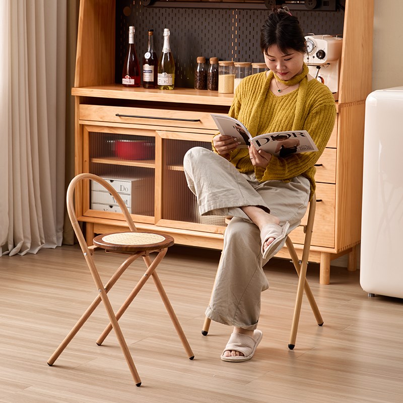 餐椅家用中古风折叠椅子靠背藤编餐桌椅子现代简T约户外凳子马扎
