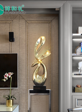 现代样板房轻奢艺术摆件客厅玄关电视柜旁边落Q地雕塑软装饰工艺