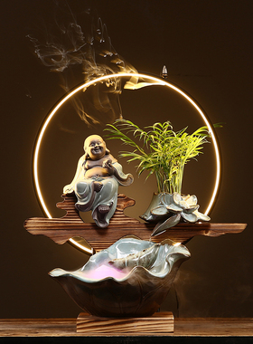 流水摆件家居饰品装饰办公室办公桌陶瓷工艺品开T业礼品实用大气