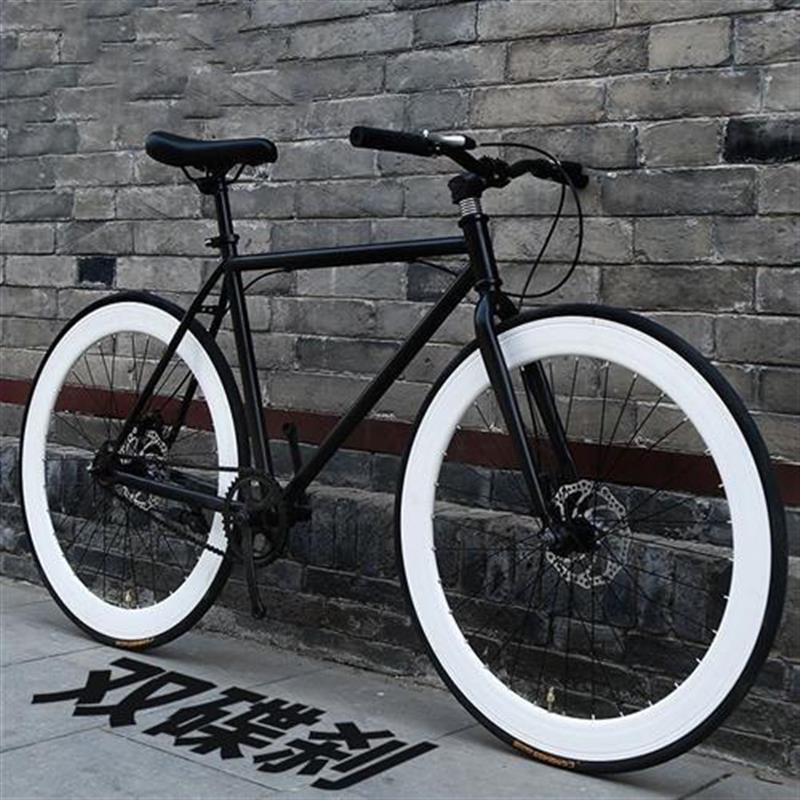 死飞自行车e男女款成人活飞赛车公路车实心胎学生双碟刹彩色单车