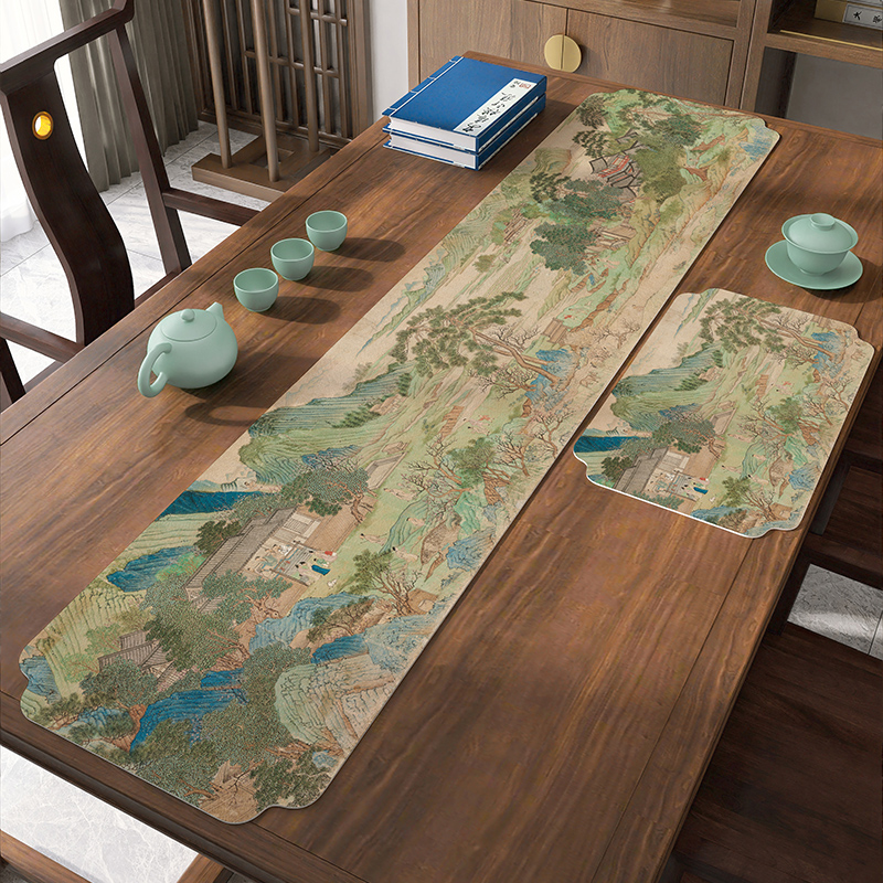 新中式皮革桌旗禅意茶席茶垫茶A桌垫布茶台防水茶几垫桌布中间长
