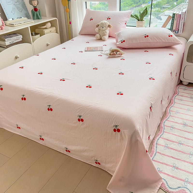 新款木棉绣花床单单件o家用卧室学生宿舍床上三件套四季通用可机