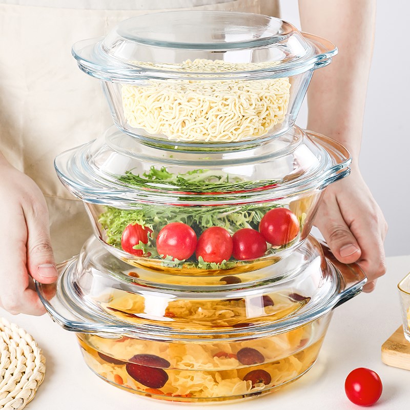 带盖玻璃碗微波炉j加热专用器皿盘耐高温家用盆大号汤碗蛋羹蒸蛋