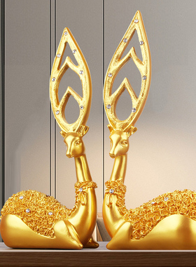 家居客厅电视酒柜小装饰品情侣鹿B书房书柜树脂工艺品轻奢现代金