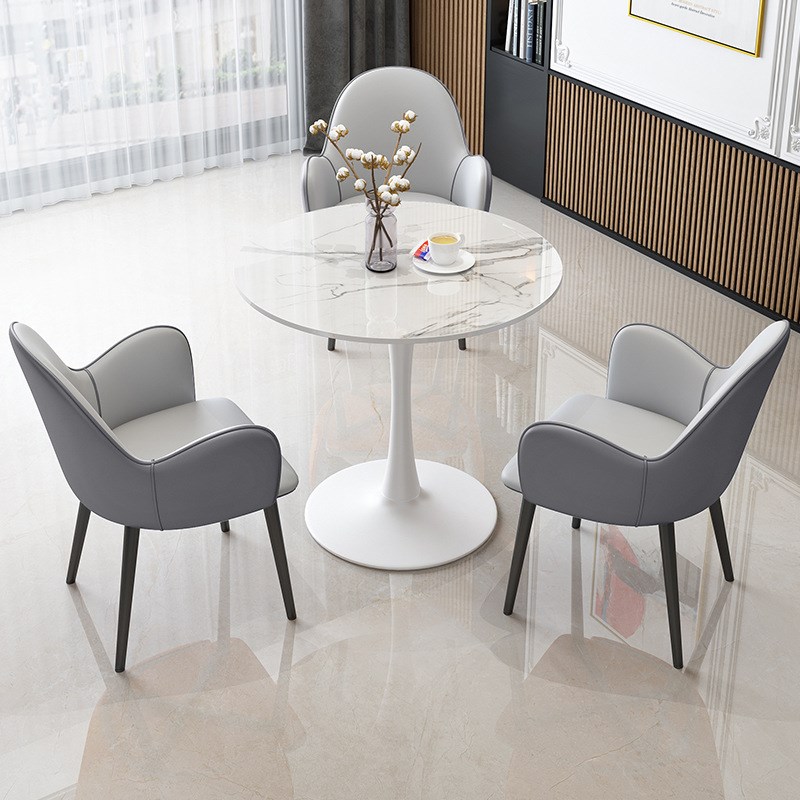 商务接待洽谈组合售楼处办公室会客厅休息区轻Q奢岩板圆桌椅美容