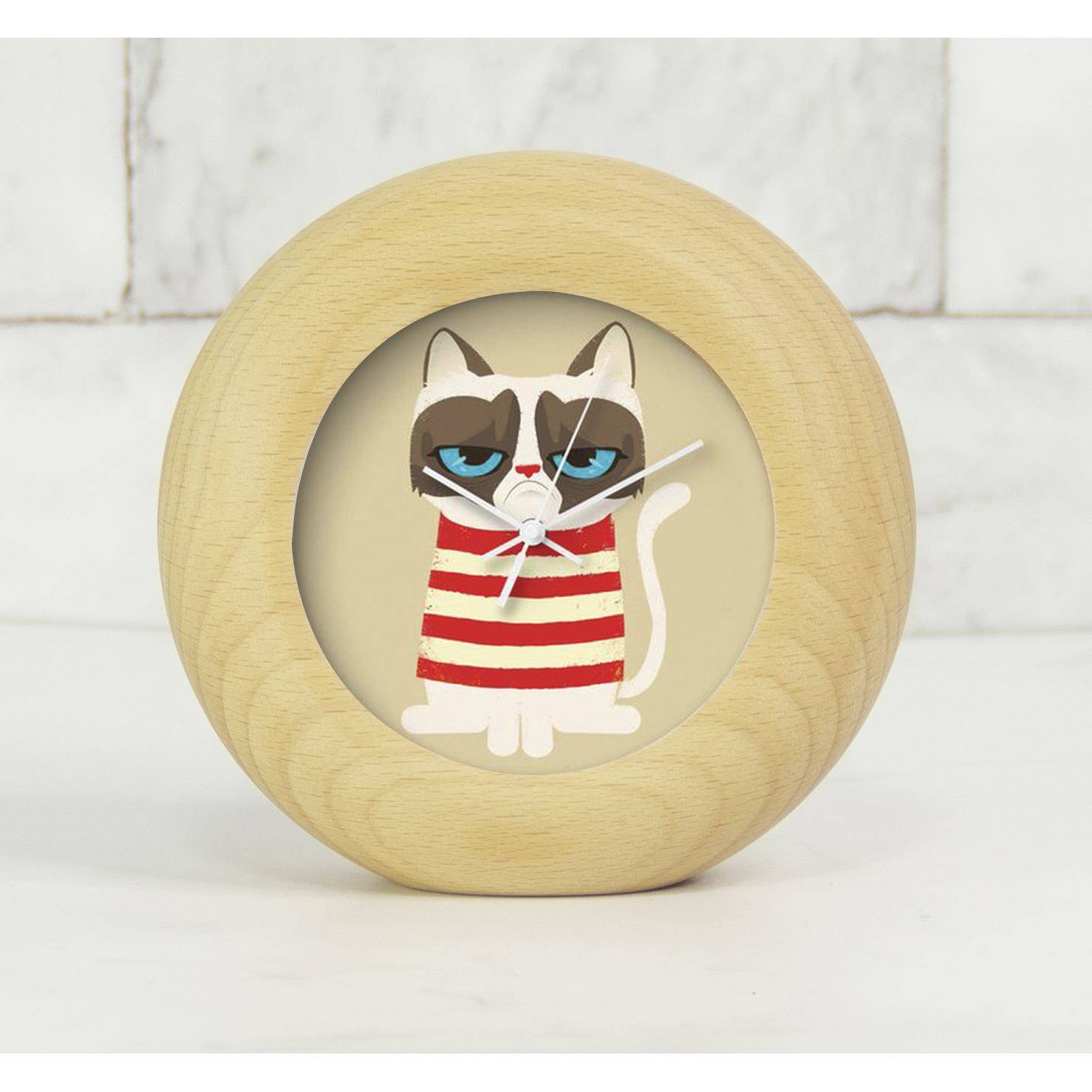 实个化钟面EC-W074圆形木灯质闹钟创意木懒人方形闹钟小夜性静音