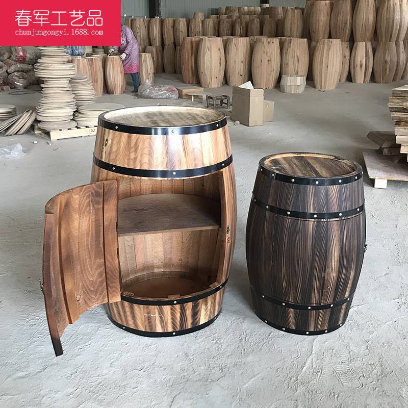 开门橡木桶酒柜红酒架田园木桶酒桶改装酒庄酒窖木桶红酒展示柜