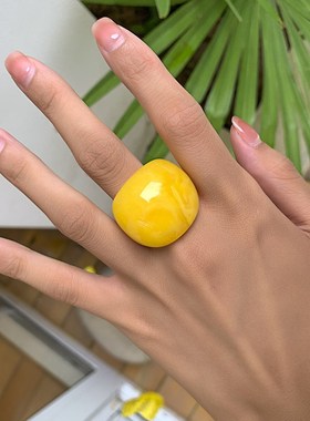 新款彩色树指戒指女 欧美风亚克力夸张ins小P众时髦几何大号指环