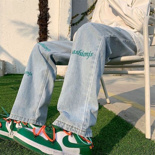 男童vibe裤子男高街insw潮牌浅色牛仔裤设计感小众直筒秋季阔腿裤