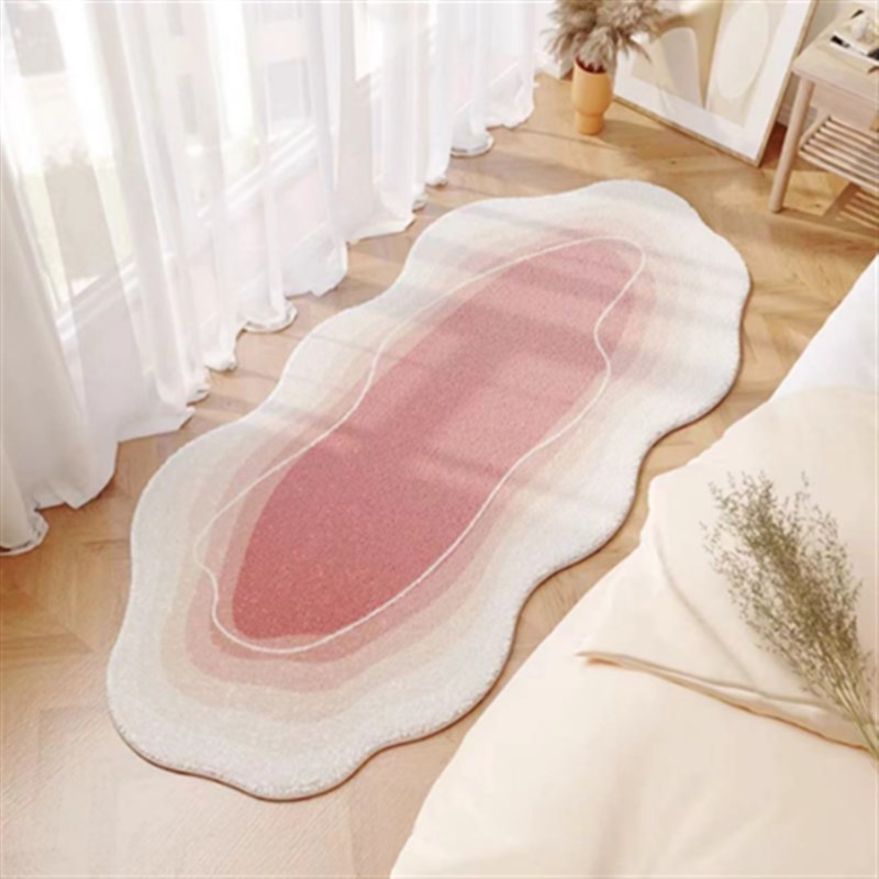 奶油风地毯卧室床l边毯夏天客厅异形浅绿色云朵地毯不规则房间地