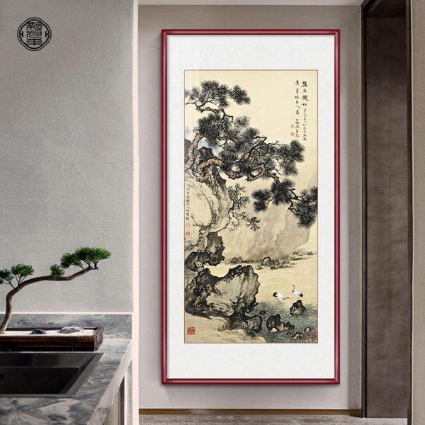 陈少梅山水画新中式入户进门玄关装饰画竖版走廊过道尽头仿古挂画