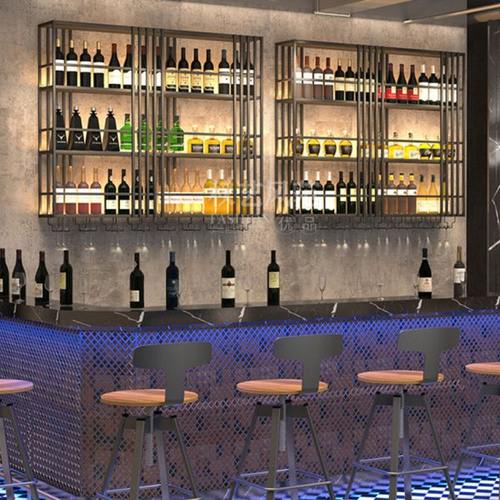 酒吧吧台酒柜发光创意壁挂酒架酒柜酒庄音乐餐吧红酒架工业风酒架