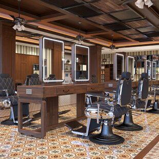 复古油头美发镜台男士养发馆专用实木台面理发店镜台发廊美发镜子