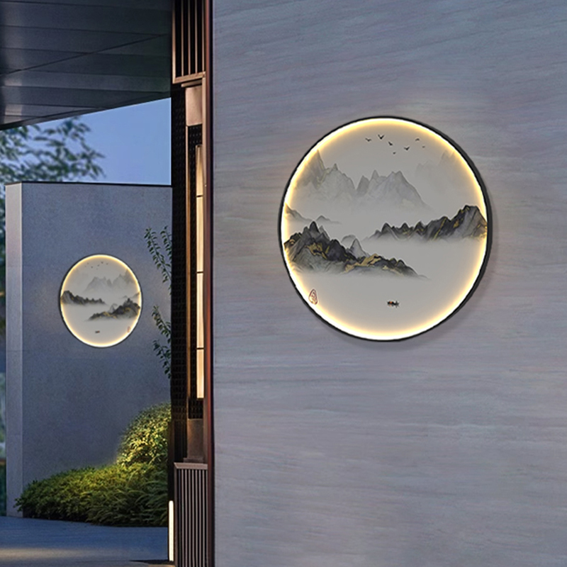 户外壁灯新中式庭院壁灯t太阳能防水花园景观外墙灯山水造景装饰