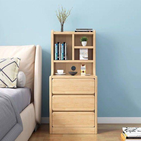 实木床头柜加高超窄小型简约床边柜迷你家用带书架储物收纳小柜子,住宅家具,智能床头柜,淘宝优惠券,粉丝福利购,淘宝优惠卷