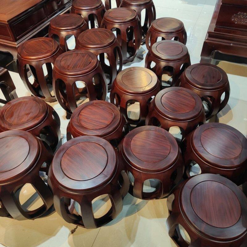 古筝凳矮凳黑酸枝色茶桌鼓凳仿古中式家用凳子客厅实木圆凳子现货