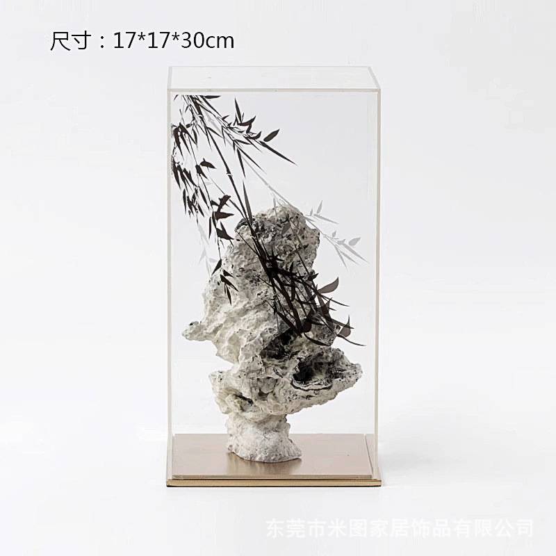 新中式创意假山竹叶石摆件客厅书房亚克力样板房酒店软装饰品摆设