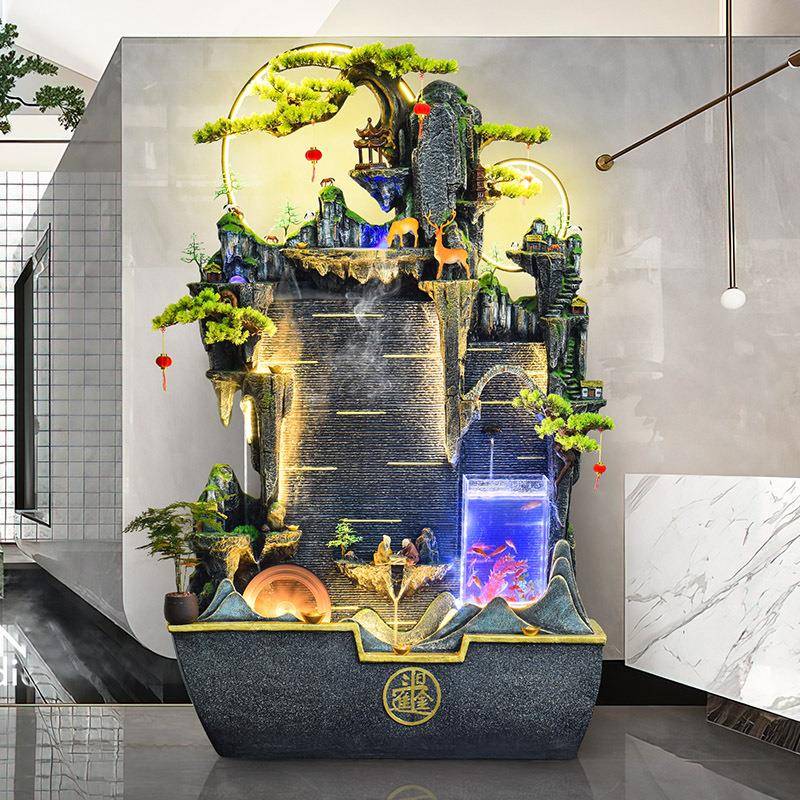 办公室室内落地流水摆件鱼缸循环水水幕墙生财景观客厅装饰加湿器