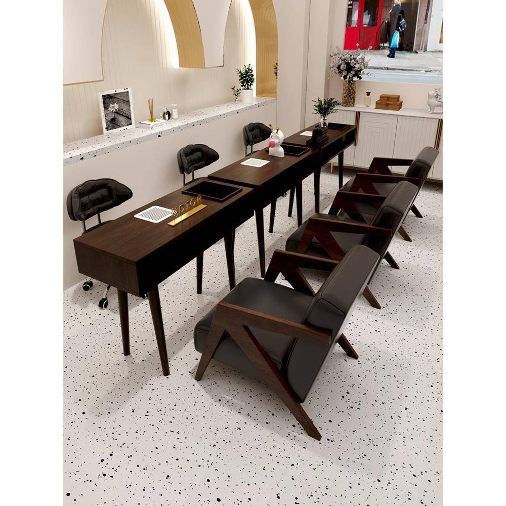 新中式实木美甲桌桌椅套装美式复古吸尘器单人双人修甲台