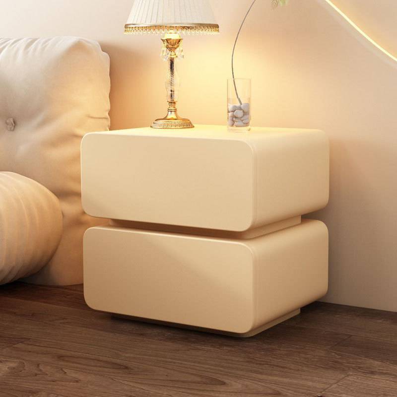 床头柜带灯奶油风2024新款创意现代简约卧室家用悬浮全实木收纳柜