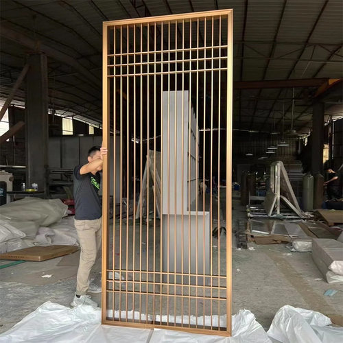 酒店隔断新中式格栅别墅玄关客厅入户装饰镂空不锈钢屏风花格