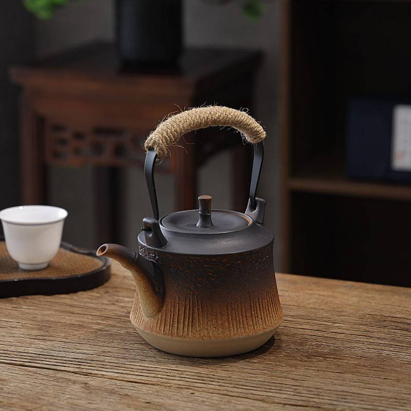 日式窑变提梁煮茶壶新品烧水陶壶耐高温烧水壶电陶炉炭炉明火酒精