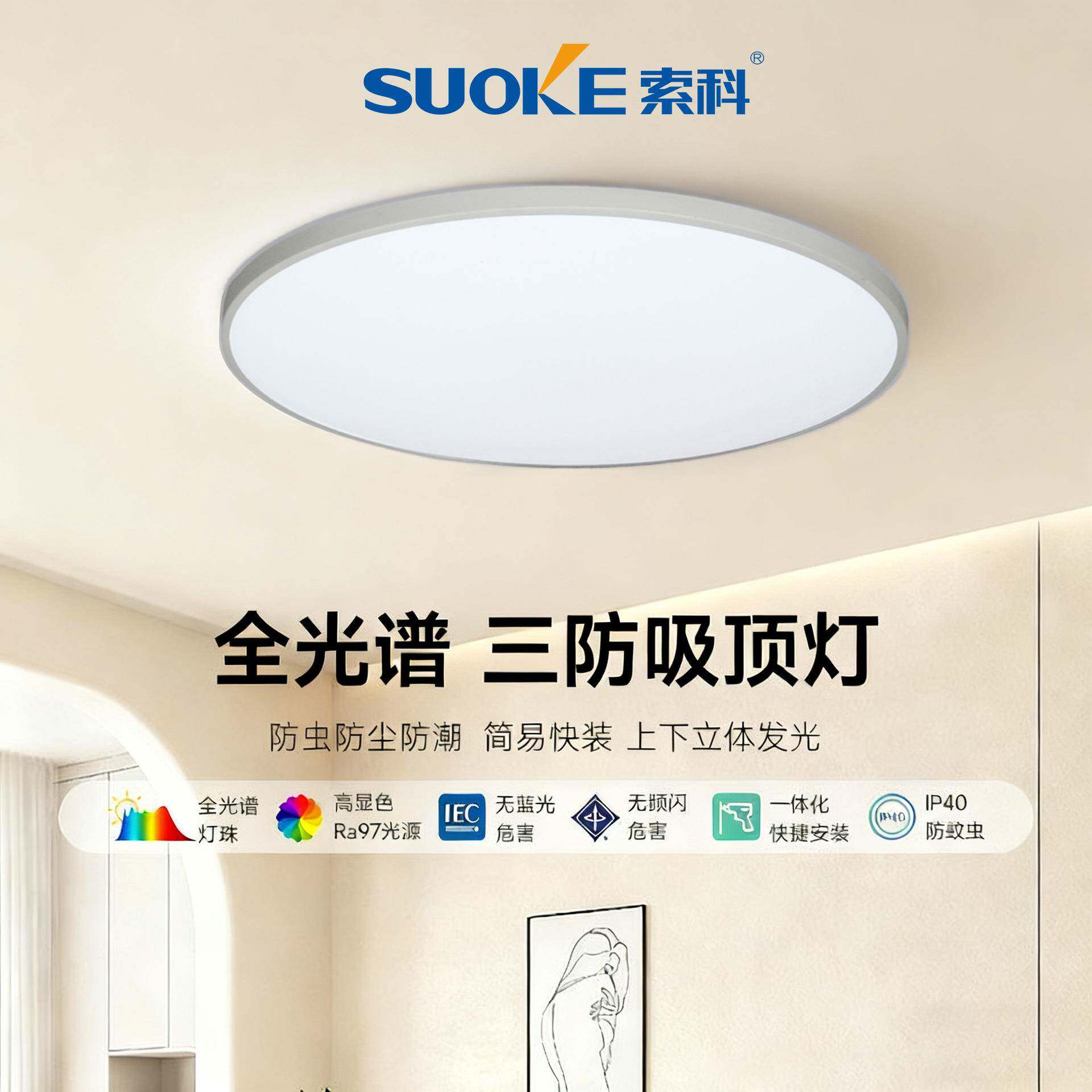 led灯三防新中式吸顶灯圆形家用阳台客厅卧室吸顶灯楼道走廊灯