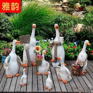 户外仿真动物摆件树脂鸭子花盆花园装 饰庭院造景布置园林景观雕塑
