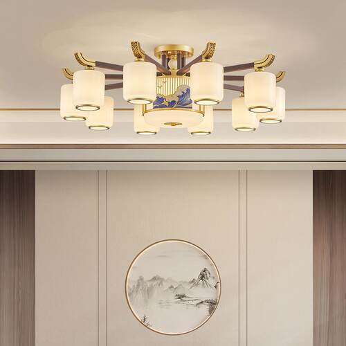 新款朝下别墅主灯新中式吊灯餐厅千里江山高端新中式卧室中山灯具