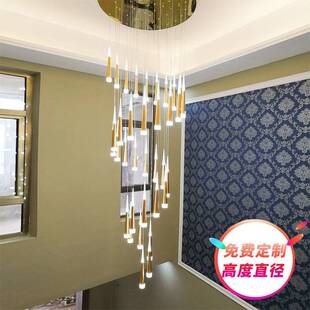 锤子旋转楼梯吊灯复式楼长吊灯楼中楼吊灯轻奢别墅中空流星雨吊灯