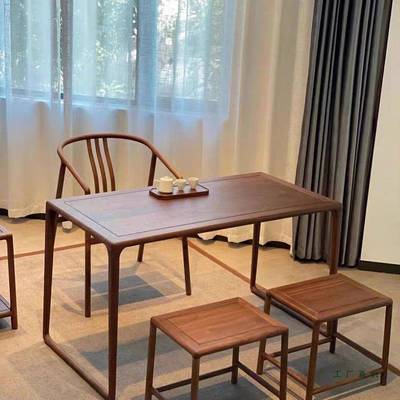 阳台茶桌小型泡茶桌黑胡桃木茶桌椅组合简约实木茶几小茶台