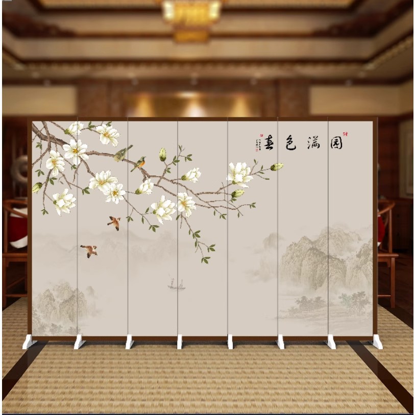 入户隔断屏风中式玄关遮挡可折叠移动山水饭店包间屏风隔断客厅