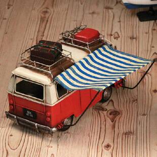 复古大众汽车模型铁皮老爷车摄影道具家居软装饰品铁艺巴士摆件