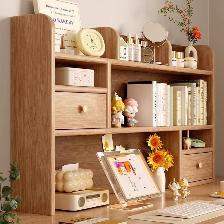 实木书架桌面上学生家用书桌收纳置物架儿童松木多层桌上书柜储物