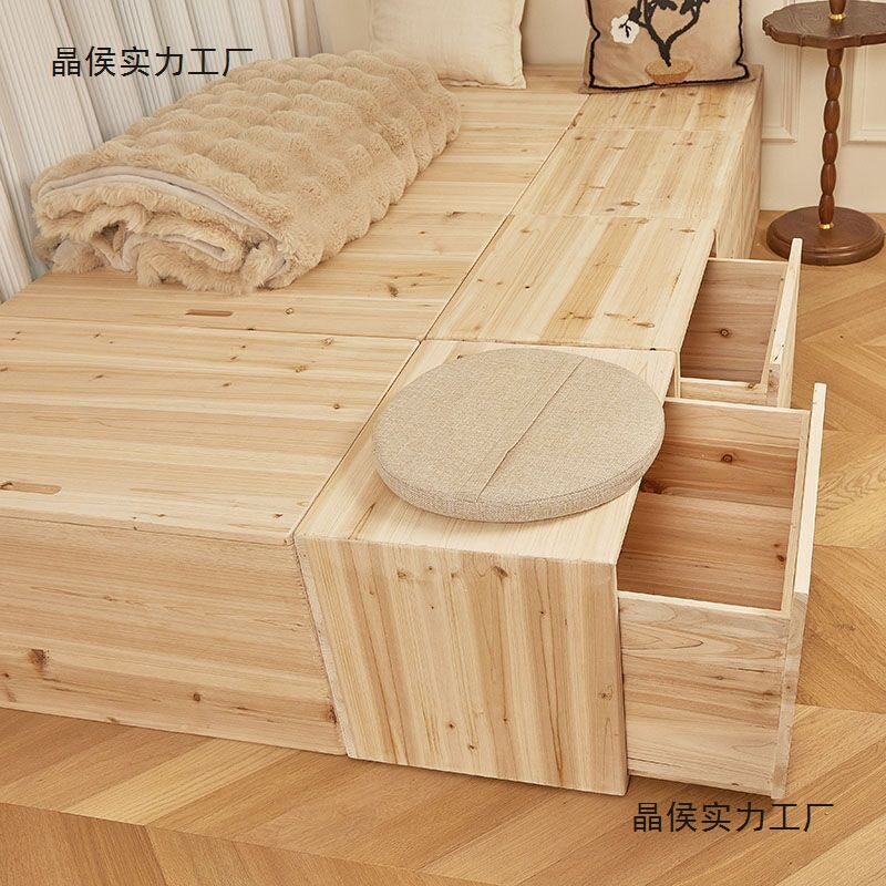 榻榻米木箱子拼床实木箱子储物箱可坐长方形收纳箱加宽拼接柜床箱