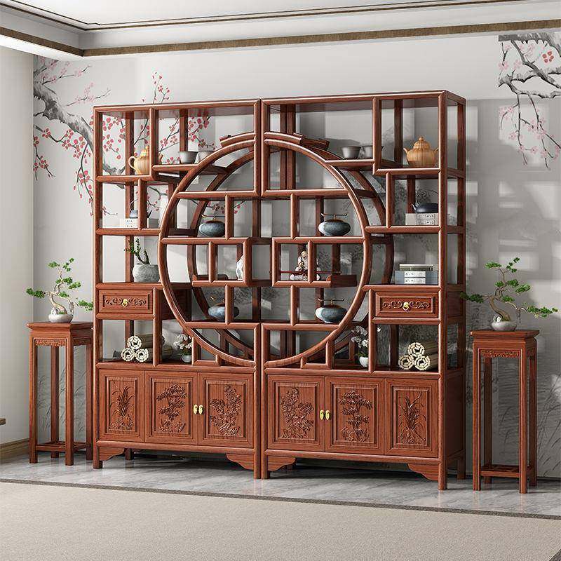 博古架茶具架玄关展示柜实木多宝阁新中式屏风隔断客厅茶室置物架